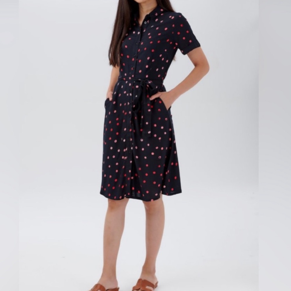 Sugarhill Brighton Abby Batik Shirt Dress with pink red polka dots size 8